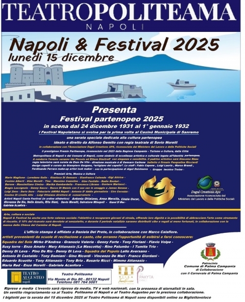 15 dicembre - NAPOLI & FESTIVAL - POLITEAMA Napoli
