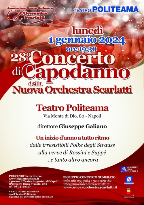 1 gennaio 2024 - NUOVA ORCHESTRA SCARLATTI - XXVIII CONCERTO CAPODANNO - POLITEAMA Napoli
