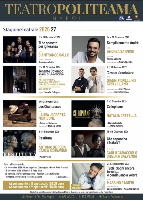 STAGIONE TEATRALE 2026.2027 ABBONAMENTI - POLITEAMA Napoli